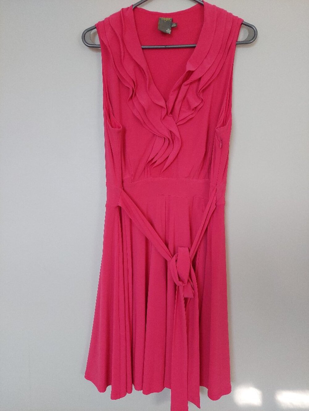 Tayler Size 14 Ruffle V-Neck Midi Dress Hot Pink